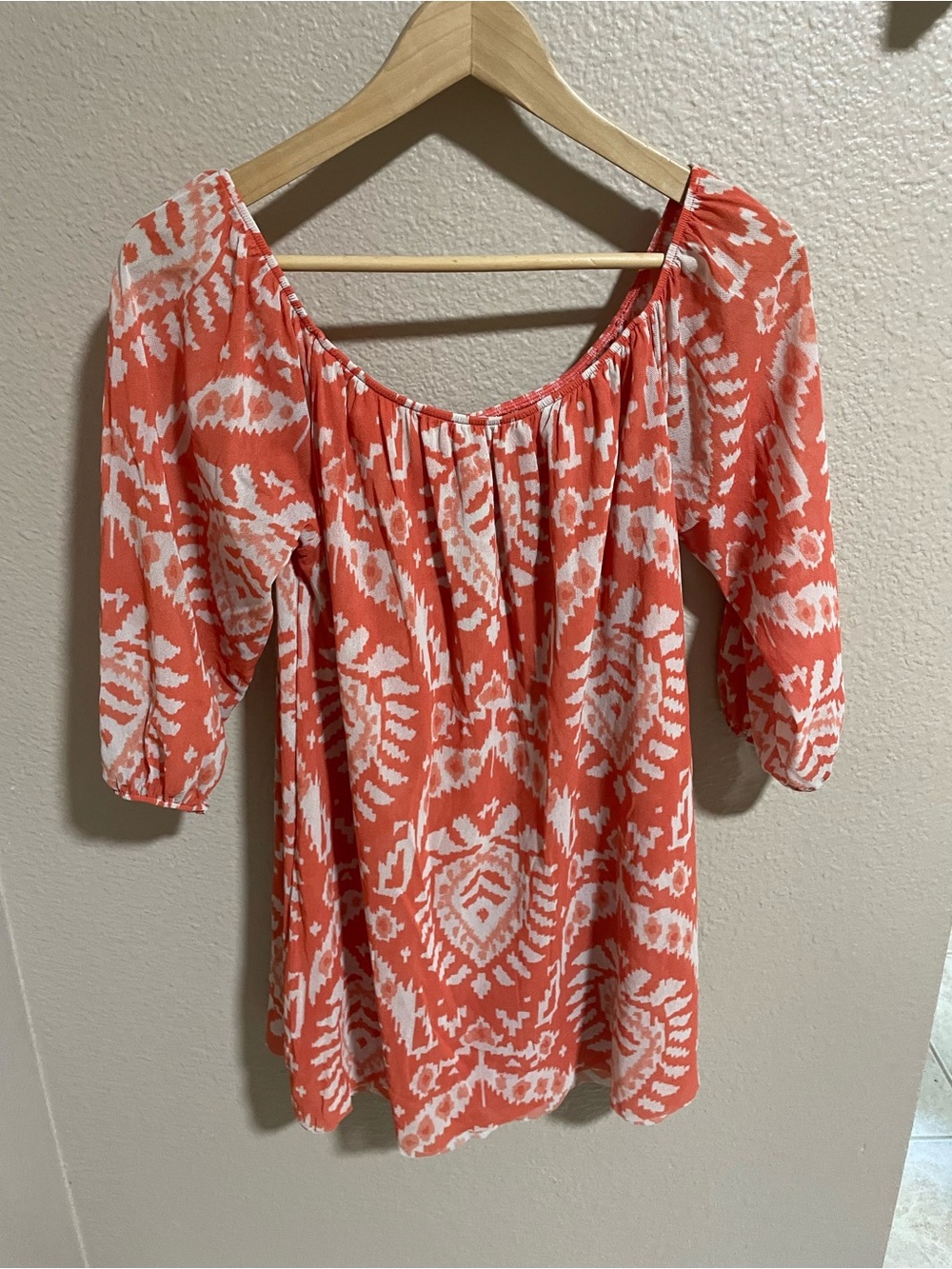 Boston Proper Orange and White Printed Peasant Tunic